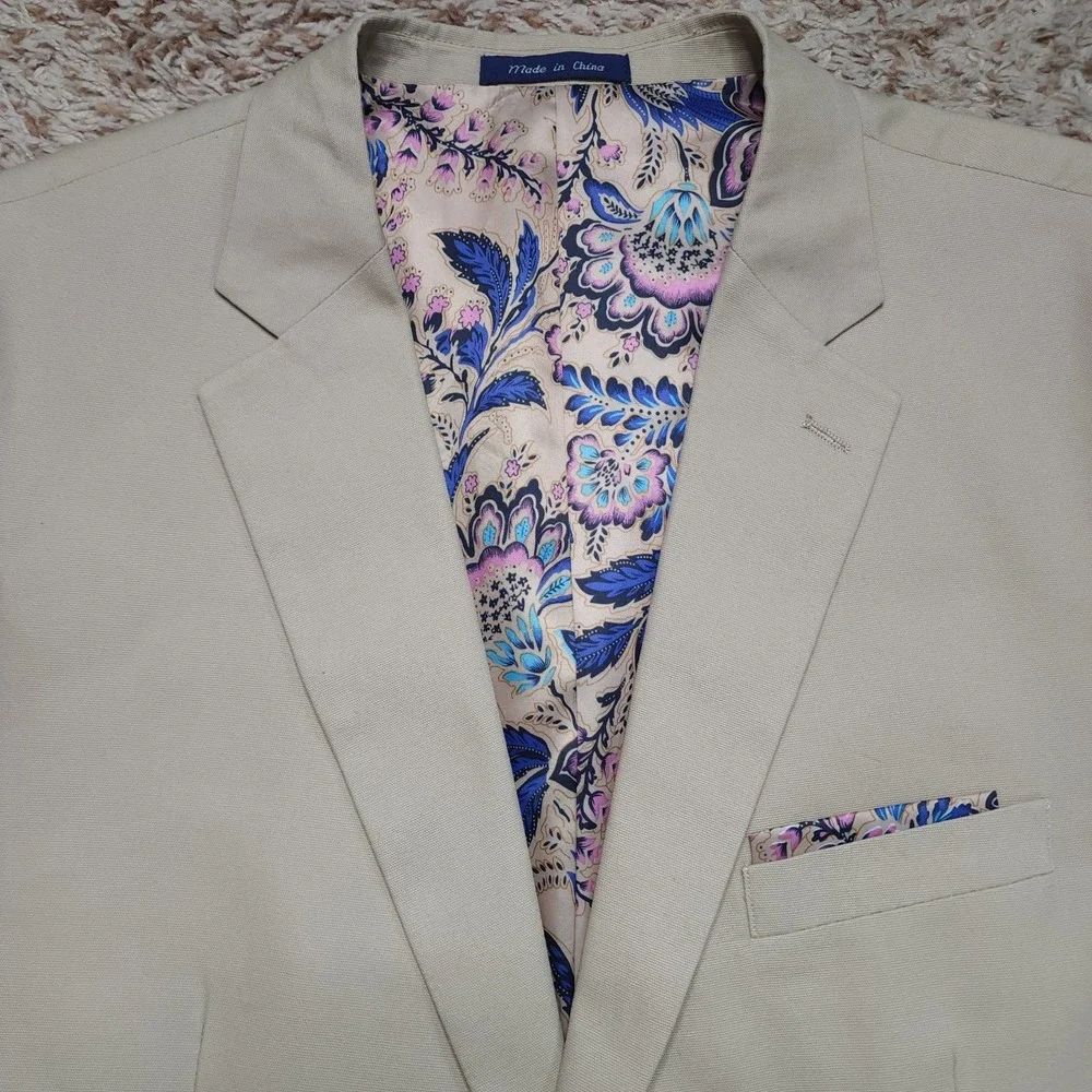Alan Flusser‎ Mens XL Beige 2 Button Sports Coat Blazer